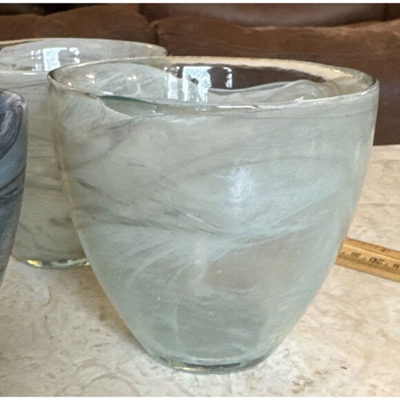 6 Hand Blown Recycled Art Glass Tumblers Swirl Ecoglass Marblized Glasses - Picture 4 of 9
